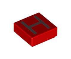 Tile 1 x 1 with Silver Capital Letter H Pattern