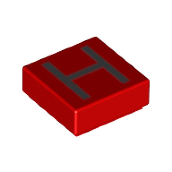 Tile 1 x 1 with Silver Capital Letter H Pattern