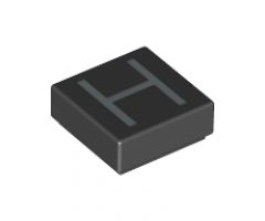 Tile 1 x 1 with Silver Capital Letter H Pattern