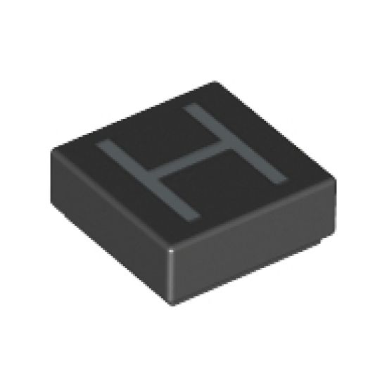 Tile 1 x 1 with Silver Capital Letter H Pattern