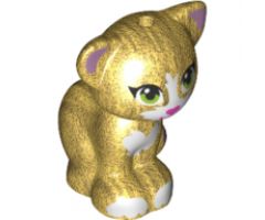 Cat, Friends / Elves, Sitting with Lime Green Eyes, Dark Pink Nose, White Patches, Metallic Pink Ears and Tail Tip Pattern