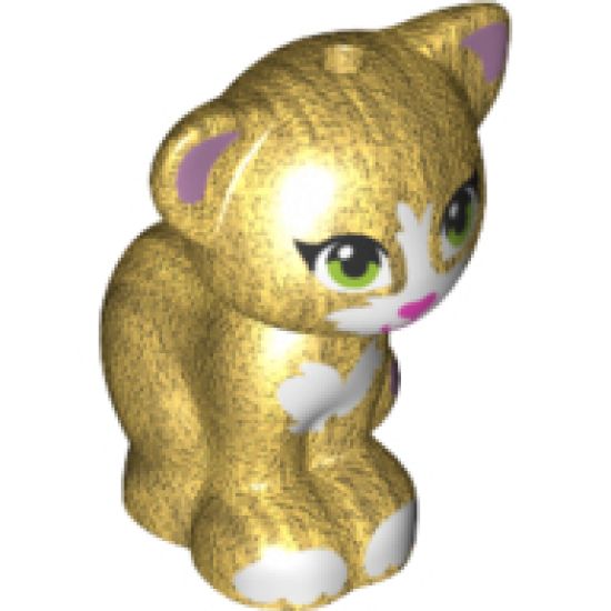 Cat, Friends / Elves, Sitting with Lime Green Eyes, Dark Pink Nose, White Patches, Metallic Pink Ears and Tail Tip Pattern