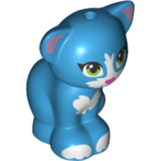 Cat, Friends / Elves, Sitting with Lime Green Eyes, Dark Pink Nose, White Patches, Metallic Pink Ears and Tail Tip Pattern