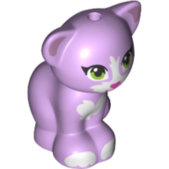 Cat, Friends / Elves, Sitting with Lime Green Eyes, Dark Pink Nose, White Patches, Metallic Pink Ears and Tail Tip Pattern