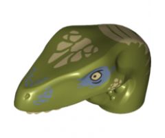 Animal, Body Part Dinosaur Head Raptor with Pin Hole, Tan Teeth and Tan and Sand Blue Marks Pattern