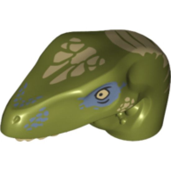 Animal, Body Part Dinosaur Head Raptor with Pin Hole, Tan Teeth and Tan and Sand Blue Marks Pattern