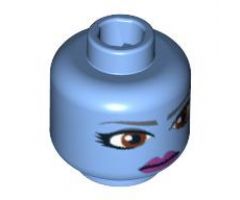 Minifigure, Head Alien with Large Brown Eyes and Purple Lips Pattern (SW Aayla Secura) - Blocked Open Stud