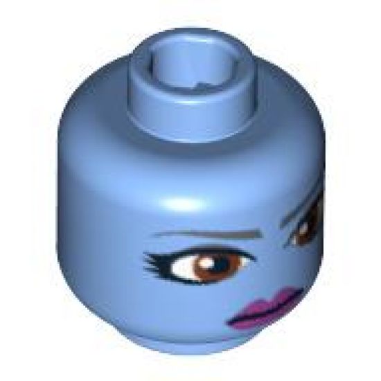 Minifigure, Head Alien with Large Brown Eyes and Purple Lips Pattern (SW Aayla Secura) - Blocked Open Stud