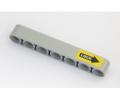 Technic, Liftarm 1 x 7 Thick with White 'LOCK' on Black Arrow on Yellow Background Pattern (Sticker) - Set 42043