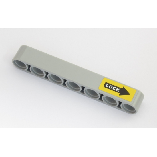 Technic, Liftarm 1 x 7 Thick with White 'LOCK' on Black Arrow on Yellow Background Pattern (Sticker) - Set 42043