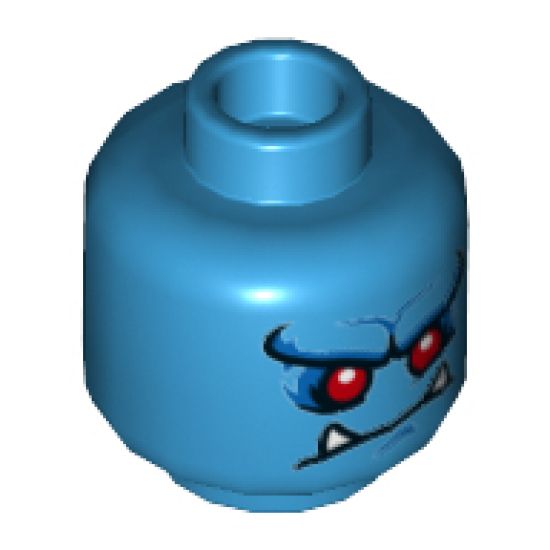 Minifigure, Head Dual Sided Alien, Pronounced Brow, Red Eyes, White Fangs, Lopsided Smile / Lopsided Frown Pattern - Hollow Stud