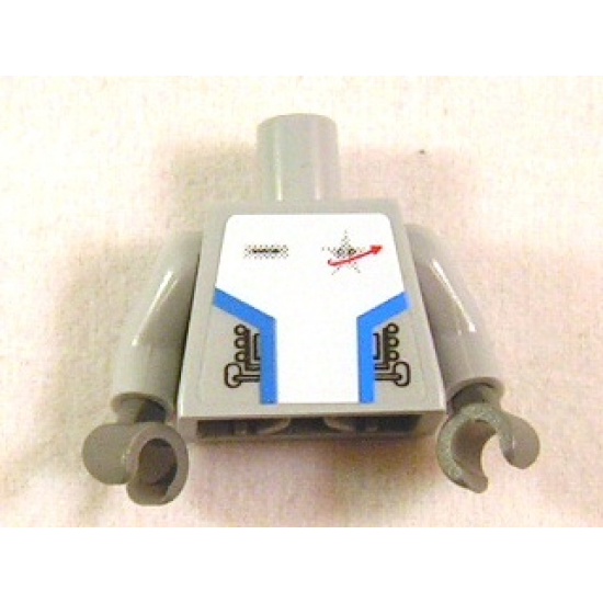 Torso Space Star Justice Silver Badge Pattern (Sticker) / Light Bluish Gray Arms / Dark Bluish Gray Hands