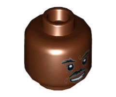 Minifigure, Head Dual Sided Black and Gray Moustache and Eyebrows, Lopsided Grin / Closed Mouth Pattern (SW Lando) - Hollow Stud