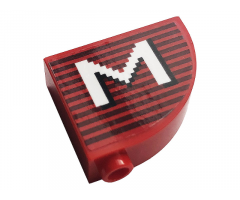 Slope, Curved 3 x 1 x 2 with Stud with Gray Stripes and White Letter 'M' Pattern (Sticker) - Set 10272