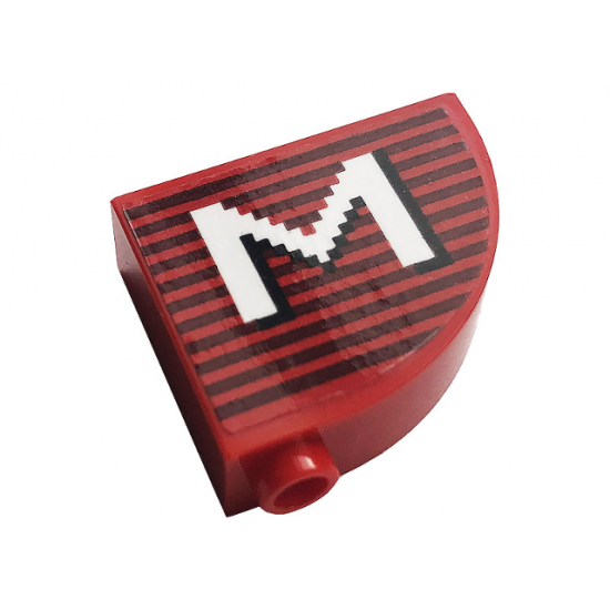 Slope, Curved 3 x 1 x 2 with Stud with Gray Stripes and White Letter 'M' Pattern (Sticker) - Set 10272