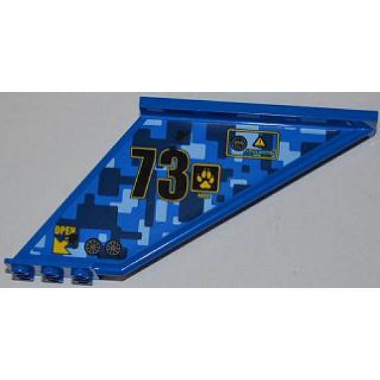 Tail 12 x 2 x 5 with Filler Cap, Black Number 73, and Yellow 'OPEN' and Arrow Pattern Model Left (Sticker) - Set 7067