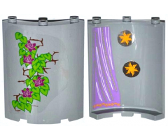 Cylinder Quarter 4 x 4 x 6 with 2 Stars and Curtain on Inside and 4 Magenta Flowers, Leaves and Brick Wall on Outside Pattern (Stickers) - Set 41054