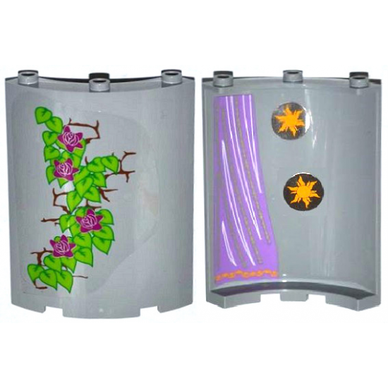 Cylinder Quarter 4 x 4 x 6 with 2 Stars and Curtain on Inside and 4 Magenta Flowers, Leaves and Brick Wall on Outside Pattern (Stickers) - Set 41054