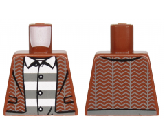 Torso Tweed Jacket Open over Gray and White Striped Shirt with 3 Buttons Pattern