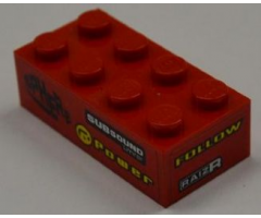 Brick 2 x 4 with 'SPHERE', 'SUBSOUND LIMITER' and 'POWER' on Left Side and 'FOLLOW' and 'RAIZR' on End Pattern (Stickers) - Set 8186