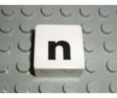 Duplo, Tile 2 x 2 x 1 with Black Lowercase Letter n Pattern