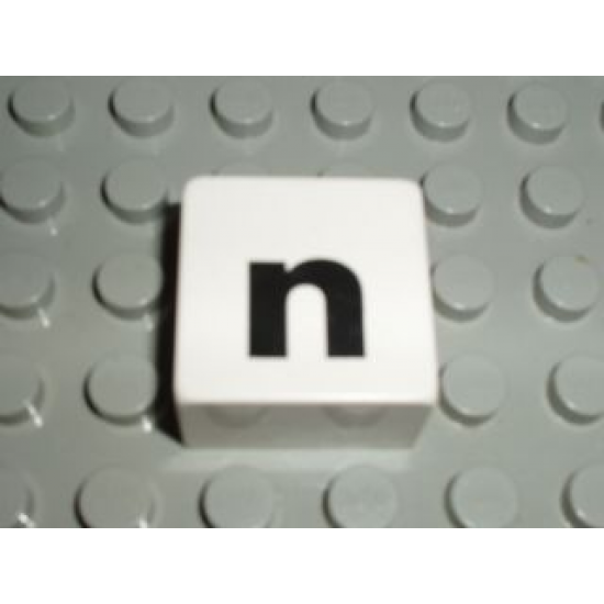 Duplo, Tile 2 x 2 x 1 with Black Lowercase Letter n Pattern