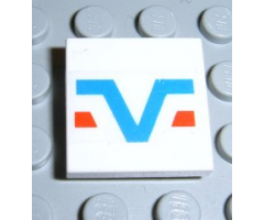 Tile 2 x 2 with Blue -V- and Red Lines Pattern (Sticker) - Set 6346