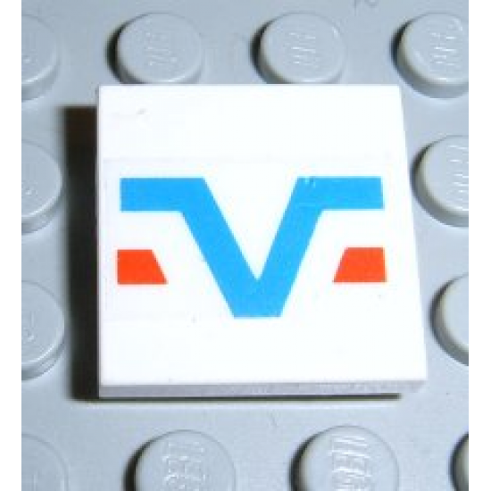 Tile 2 x 2 with Blue -V- and Red Lines Pattern (Sticker) - Set 6346