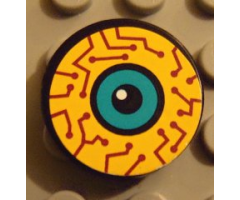 Tile, Round 2 x 2 with Yellow, Purple Circuits, Dark Turquoise Eye Pattern (Sticker) - Set 8245