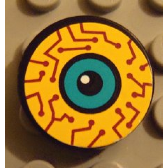 Tile, Round 2 x 2 with Yellow, Purple Circuits, Dark Turquoise Eye Pattern (Sticker) - Set 8245