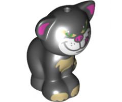 Cat, Friends / Elves, Sitting with Dark Pink Ears, Nose and Tongue, White Face, Green Eyes, and Bright Light Yellow Patches Pattern (Lucifer)