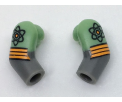 Arm, (Matching Left and Right) Pair with Sand Green Short Sleeves, Atom and 3 Orange Stripes Pattern