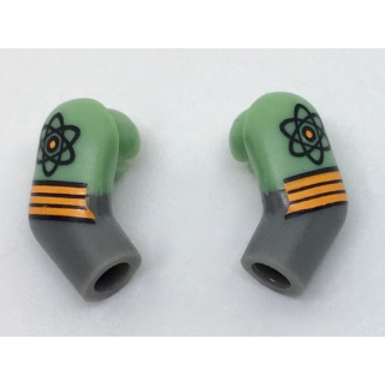 Arm, (Matching Left and Right) Pair with Sand Green Short Sleeves, Atom and 3 Orange Stripes Pattern