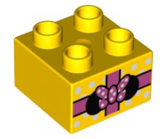Duplo, Brick 2 x 2 with Gift Wrap, Polka Dots, and Minnie Mouse Ears and Bow Pattern