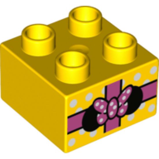 Duplo, Brick 2 x 2 with Gift Wrap, Polka Dots, and Minnie Mouse Ears and Bow Pattern