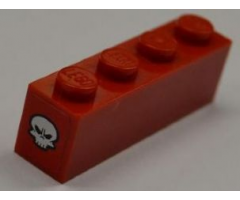 Brick 1 x 4 with White Skull on Red Background Pattern on Both Ends (Stickers) - Set 8186