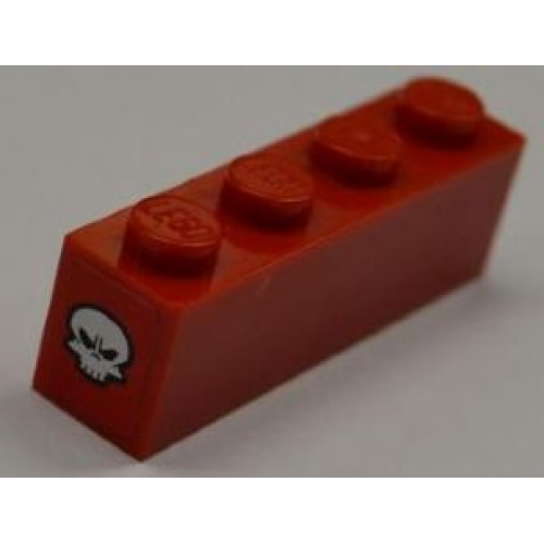 Brick 1 x 4 with White Skull on Red Background Pattern on Both Ends (Stickers) - Set 8186