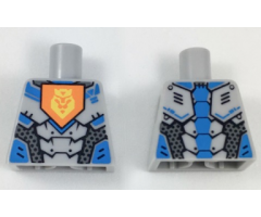 Torso Nexo Knights Armor with Orange Emblem with Yellow Crowned Lion, Silver Panels Pattern