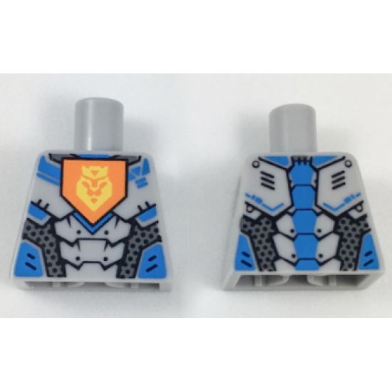 Torso Nexo Knights Armor with Orange Emblem with Yellow Crowned Lion, Silver Panels Pattern