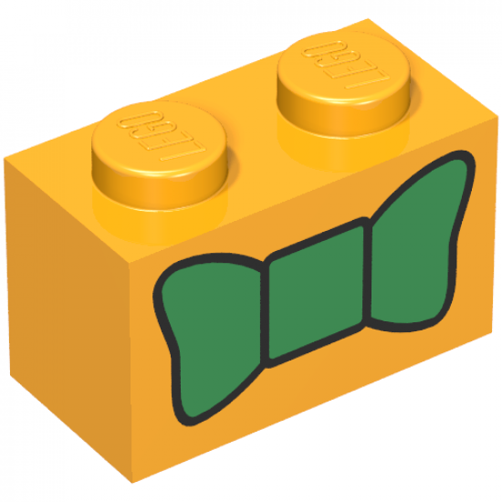 Brick 1 x 2 with Green Bow Tie Pattern