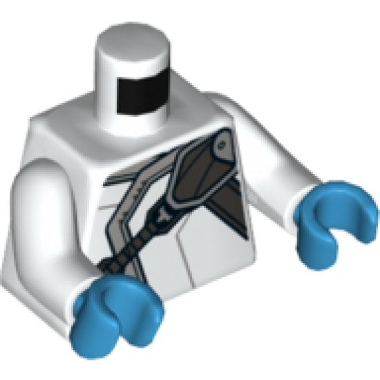 Torso Ninjago Robe with Light Bluish Gray Hem and Pearl Dark Gray Shoulder Harness Pattern / White Arms / Dark Azure Hands