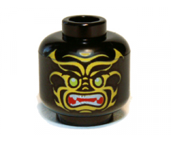 Minifigure, Head Alien with Lime Eyes, White Fangs, Yellow Face Decorations and Red Mouth Pattern - Blocked Open Stud
