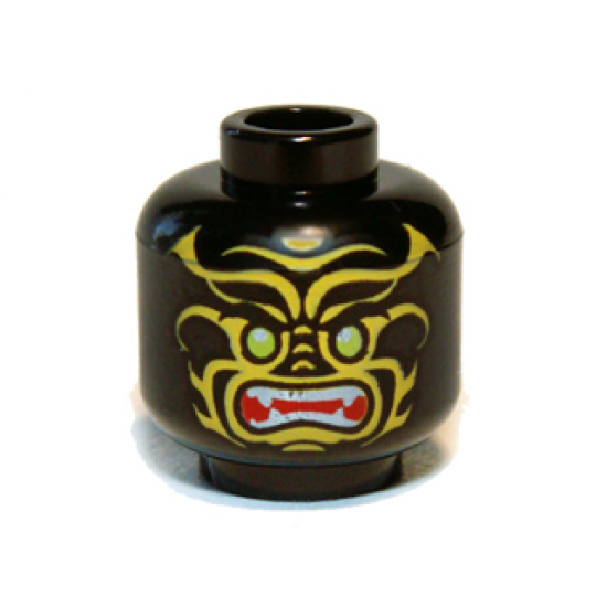 Minifigure, Head Alien with Lime Eyes, White Fangs, Yellow Face Decorations and Red Mouth Pattern - Blocked Open Stud
