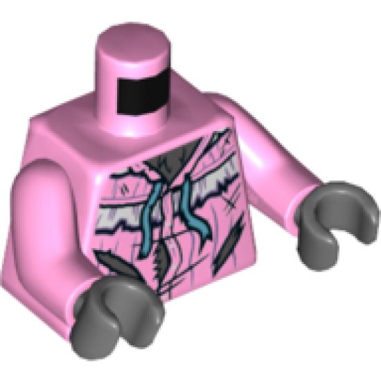 Torso Nightgown, Torn and Ripped Pattern / Bright Pink Arms / Dark Bluish Gray Hands
