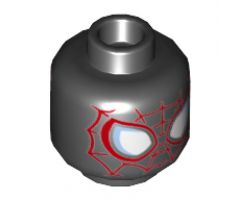 Minifigure, Head Alien with Large White Teardrop Eyes with Bright Light Blue Edges, Red Spider-Man Webbing Pattern - Hollow Stud