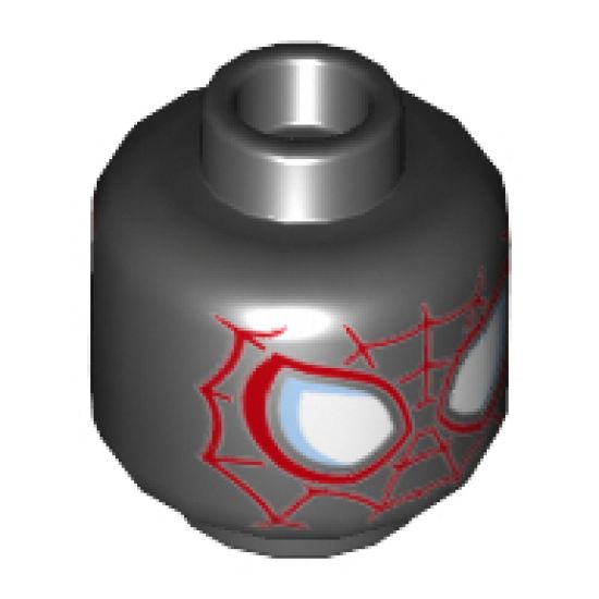 Minifigure, Head Alien with Large White Teardrop Eyes with Bright Light Blue Edges, Red Spider-Man Webbing Pattern - Hollow Stud