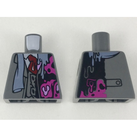 Torso Suit Jacket, Red Tie, Black and Magenta Left Side Pattern