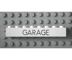 Brick 1 x 8 with Black 'GARAGE' Sans-Serif Thin Pattern