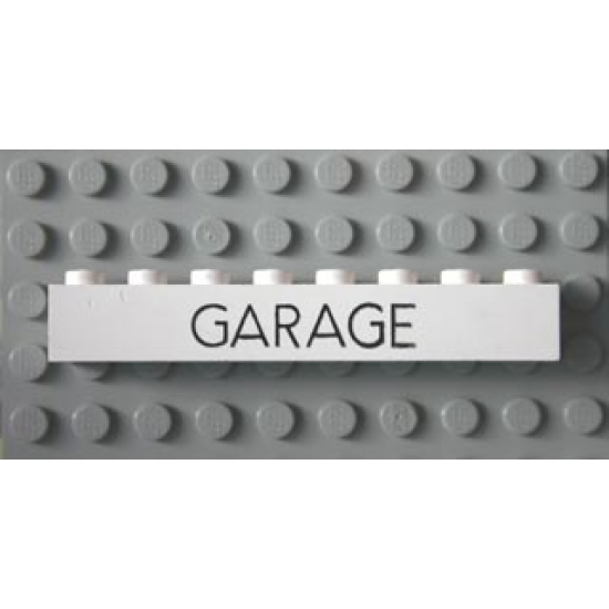 Brick 1 x 8 with Black 'GARAGE' Sans-Serif Thin Pattern