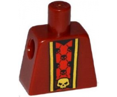 Torso Robe with Gold Trim over Red Shirt with Black Skulls and Belt with Gold Skull Buckle Pattern